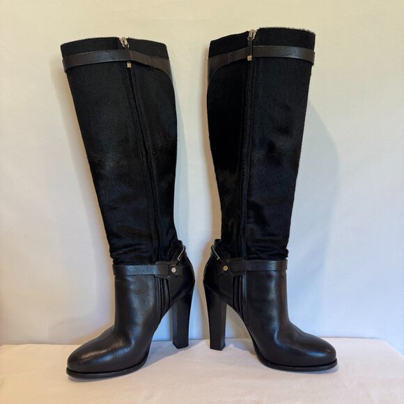 RALPH LAUREN BLACK LEATHER & PONY STACKED HEEL BOOT SIZE: 8-1/2B - Picture 3 of 13